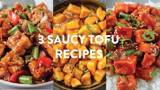 3 SAUCY TOFU RECIPES  Easy Vegan Orange Ginger Sesame Sweet amp Spicy Tofu  HOW TO COOK TOFU [upl. by Ellenoj131]