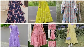 Frill froks  floral print maxi Designs  chiffon froksmaxi Designs 👗 [upl. by Yekcor]