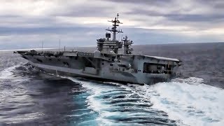 US Navy Aircraft Carrier Performs High Speed Turns [upl. by Fonseca]