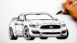 How to draw a car  Ford Mustang  Step by step [upl. by Marinna235]