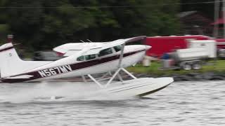 Cessna A185F Skywagon floatplane takes off from Moosehead Lake [upl. by Mara375]